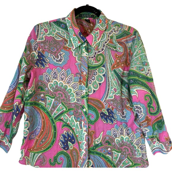 Lauren‎ Ralph Lauren Blouse Women's L Thin Light 100% Cotton Multicolor Paisley - Picture 5 of 11